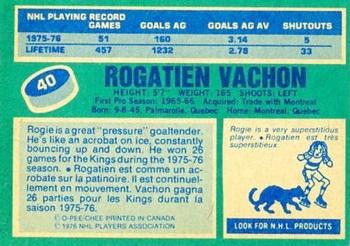 1976-77 O-Pee-Chee #40 Rogatien Vachon Back
