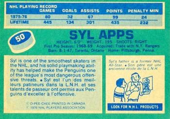 1976-77 O-Pee-Chee #50 Syl Apps Back