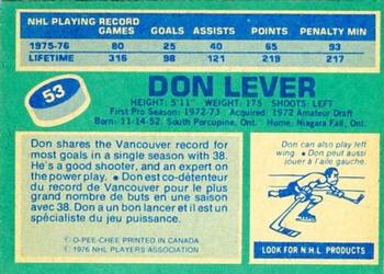 1976-77 O-Pee-Chee #53 Don Lever Back