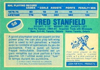 1976-77 O-Pee-Chee #58 Fred Stanfield Back