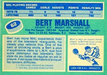 1976-77 O-Pee-Chee #62 Bert Marshall Back