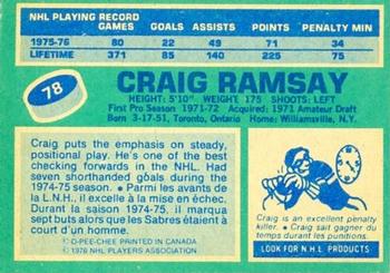 1976-77 O-Pee-Chee #78 Craig Ramsay Back