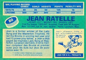 1976-77 O-Pee-Chee #80 Jean Ratelle Back