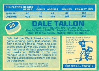 1976-77 O-Pee-Chee #89 Dale Tallon Back