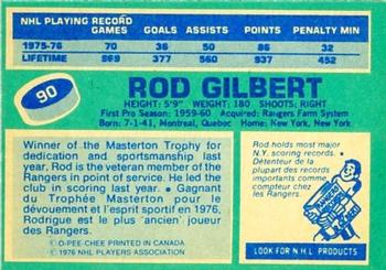 1976-77 O-Pee-Chee #90 Rod Gilbert Back