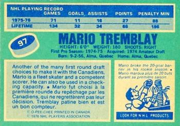1976-77 O-Pee-Chee #97 Mario Tremblay Back