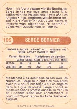 1976-77 O-Pee-Chee WHA #109 Serge Bernier Back