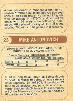 1976-77 O-Pee-Chee WHA #23 Mike Antonovich Back