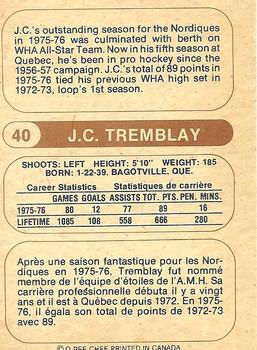 1976-77 O-Pee-Chee WHA #40 J.C. Tremblay Back