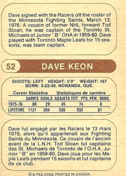 1976-77 O-Pee-Chee WHA #52 Dave Keon Back