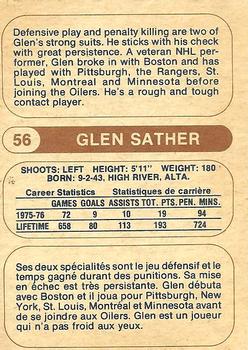 1976-77 O-Pee-Chee WHA #56 Glen Sather Back