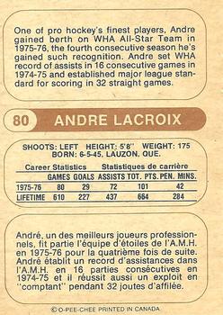 1976-77 O-Pee-Chee WHA #80 Andre Lacroix Back