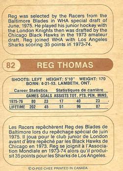 1976-77 O-Pee-Chee WHA #82 Reg Thomas Back