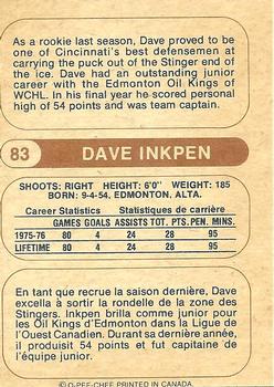 1976-77 O-Pee-Chee WHA #83 Dave Inkpen Back