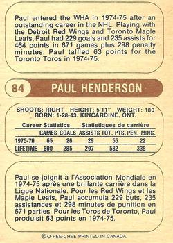 1976-77 O-Pee-Chee WHA #84 Paul Henderson Back