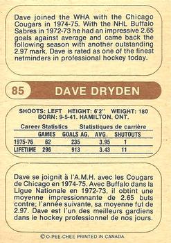 1976-77 O-Pee-Chee WHA #85 Dave Dryden Back