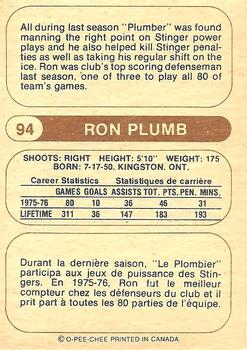 1976-77 O-Pee-Chee WHA #94 Ron Plumb Back