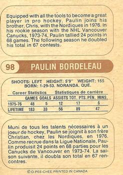 1976-77 O-Pee-Chee WHA #98 Paulin Bordeleau Back