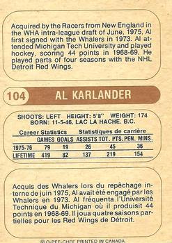 1976-77 O-Pee-Chee WHA #104 Al Karlander Back