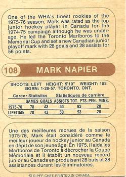 1976-77 O-Pee-Chee WHA #108 Mark Napier Back