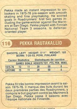 1976-77 O-Pee-Chee WHA #116 Pekka Rautakallio Back