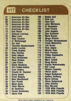 1976-77 O-Pee-Chee WHA #117 Checklist Back