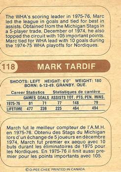 1976-77 O-Pee-Chee WHA #118 Marc Tardif Back