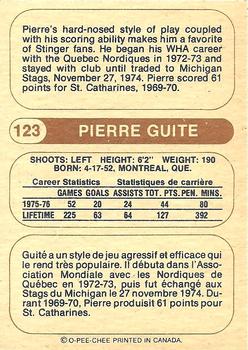 1976-77 O-Pee-Chee WHA #123 Pierre Guite Back