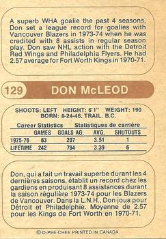 1976-77 O-Pee-Chee WHA #129 Don McLeod Back