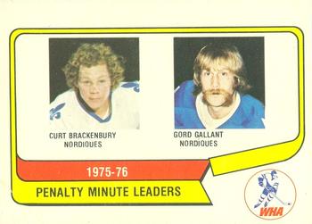 1976-77 O-Pee-Chee WHA #4 1975-76 WHA Penalty Minute Leaders (Curt Brackenbury / Gord Gallant) Front