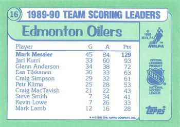 1990-91 Topps - Team Scoring Leaders Collector's Edition (Tiffany) #16 Mark Messier Back