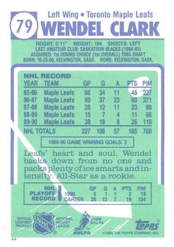 1990-91 Topps - Collector's Edition (Tiffany) #79 Wendel Clark Back