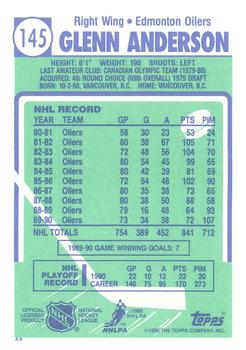 1990-91 Topps - Collector's Edition (Tiffany) #145 Glenn Anderson Back