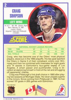 1990-91 Score Hottest and Rising Stars #2 Craig Simpson Back
