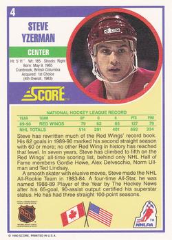1990-91 Score Hottest and Rising Stars #4 Steve Yzerman Back