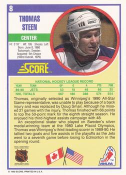 1990-91 Score Hottest and Rising Stars #8 Thomas Steen Back