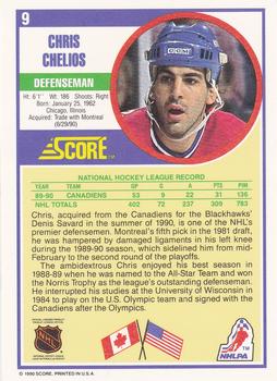 1990-91 Score Hottest and Rising Stars #9 Chris Chelios Back