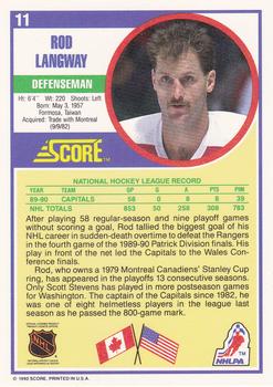 1990-91 Score Hottest and Rising Stars #11 Rod Langway Back