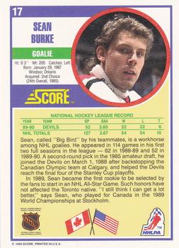 1990-91 Score Hottest and Rising Stars #17 Sean Burke Back