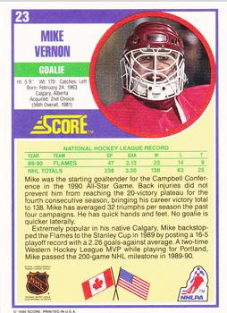 1990-91 Score Hottest and Rising Stars #23 Mike Vernon Back