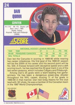 1990-91 Score Hottest and Rising Stars #24 Dan Quinn Back
