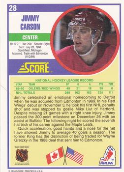 1990-91 Score Hottest and Rising Stars #28 Jimmy Carson Back