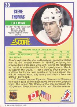 1990-91 Score Hottest and Rising Stars #30 Steve Thomas Back
