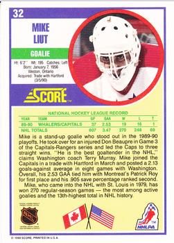 1990-91 Score Hottest and Rising Stars #32 Mike Liut Back