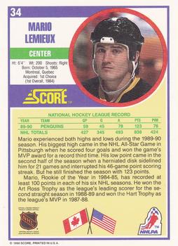 1990-91 Score Hottest and Rising Stars #34 Mario Lemieux Back
