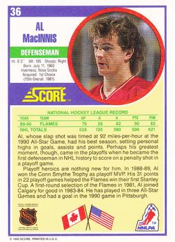 1990-91 Score Hottest and Rising Stars #36 Al MacInnis Back