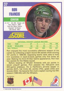 1990-91 Score Hottest and Rising Stars #37 Ron Francis Back