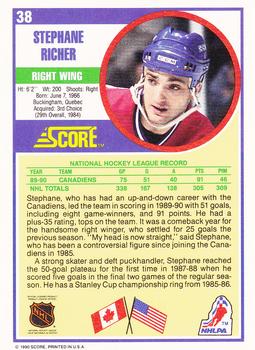 1990-91 Score Hottest and Rising Stars #38 Stephane Richer Back
