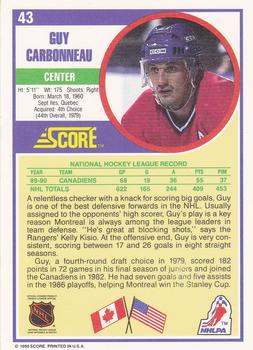 1990-91 Score Hottest and Rising Stars #43 Guy Carbonneau Back