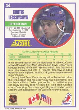 1990-91 Score Hottest and Rising Stars #44 Curtis Leschyshyn Back